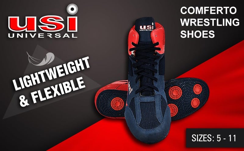 USI UNIVERSAL 701WRB Wrestling Shoes, Comferto Sports Shoes for Wrestlers for Men & Women with Pu Suede, Mesh & Rubber Construction (Black/Red, Size 10) - Image 2