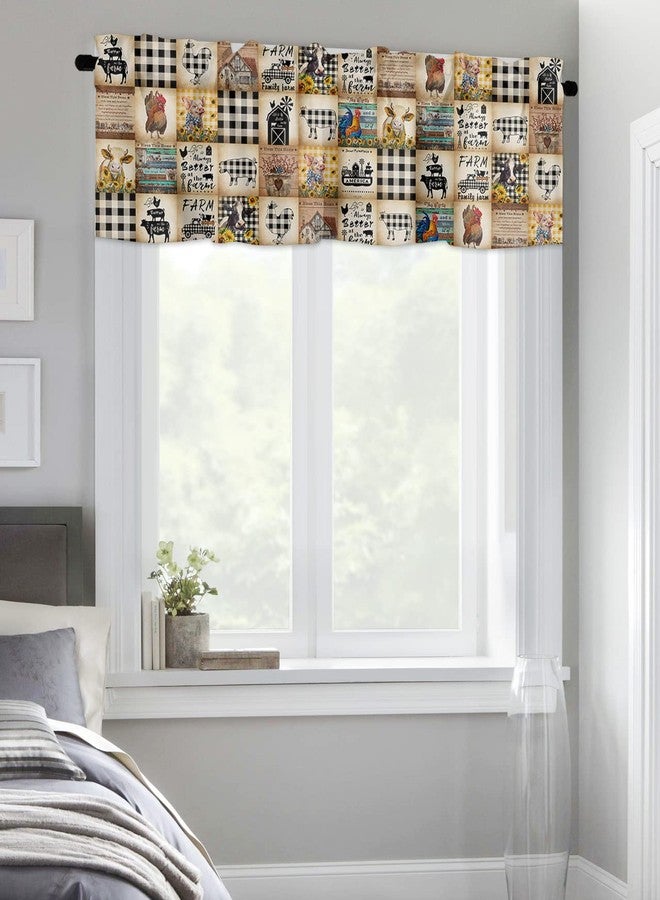 Litter Star Farm Animal Window Valance,Cow Pig Valances for Kitchen Windows,Vintage Black Buffalo Plaid Rod Pocket Valance Curtain,Summer Sunflower Chicken Barn Short Curtains Window Treatment 42x18in - Image 4