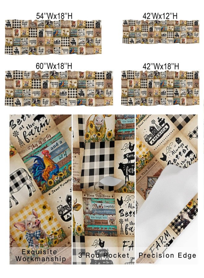 Litter Star Farm Animal Window Valance,Cow Pig Valances for Kitchen Windows,Vintage Black Buffalo Plaid Rod Pocket Valance Curtain,Summer Sunflower Chicken Barn Short Curtains Window Treatment 42x18in - Image 2
