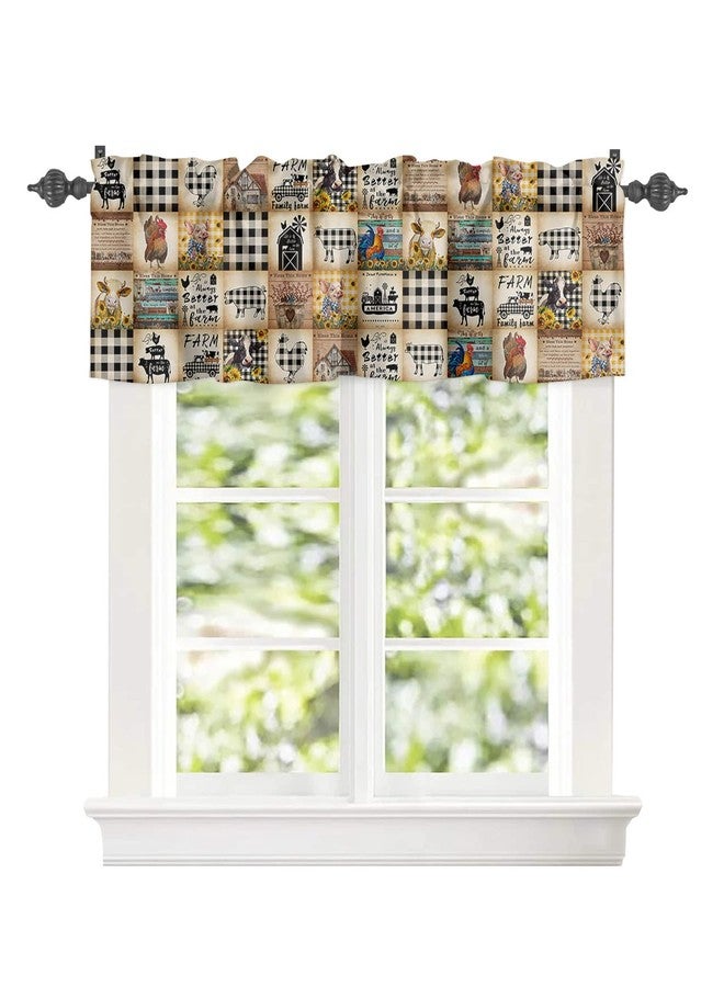 Litter Star Farm Animal Window Valance,Cow Pig Valances for Kitchen Windows,Vintage Black Buffalo Plaid Rod Pocket Valance Curtain,Summer Sunflower Chicken Barn Short Curtains Window Treatment 42x18in - Image 3