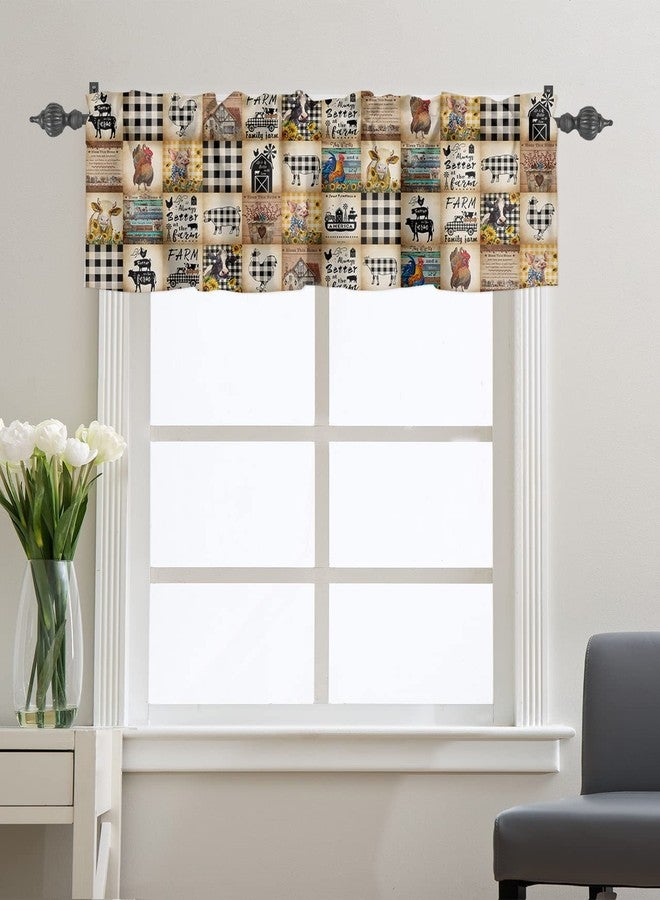 Litter Star Farm Animal Window Valance,Cow Pig Valances for Kitchen Windows,Vintage Black Buffalo Plaid Rod Pocket Valance Curtain,Summer Sunflower Chicken Barn Short Curtains Window Treatment 42x18in - Image 1