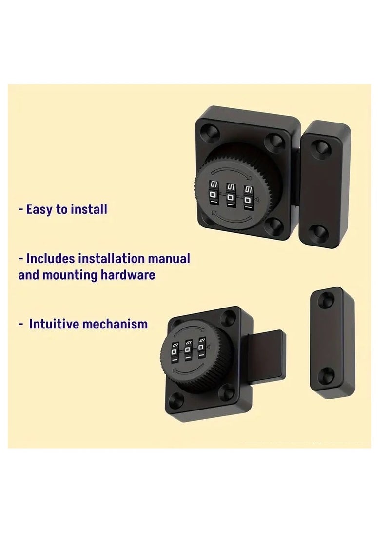 لوك قفل معدني صغير من الصلب المطلي من قطعتين،قفل بأرقام سرية للأدراج والخزائن والأبواب يثبت  ببراغي معدنية قفل أمان لغلق الأدراج والابواب 6 *5 سم أسود - Image 2