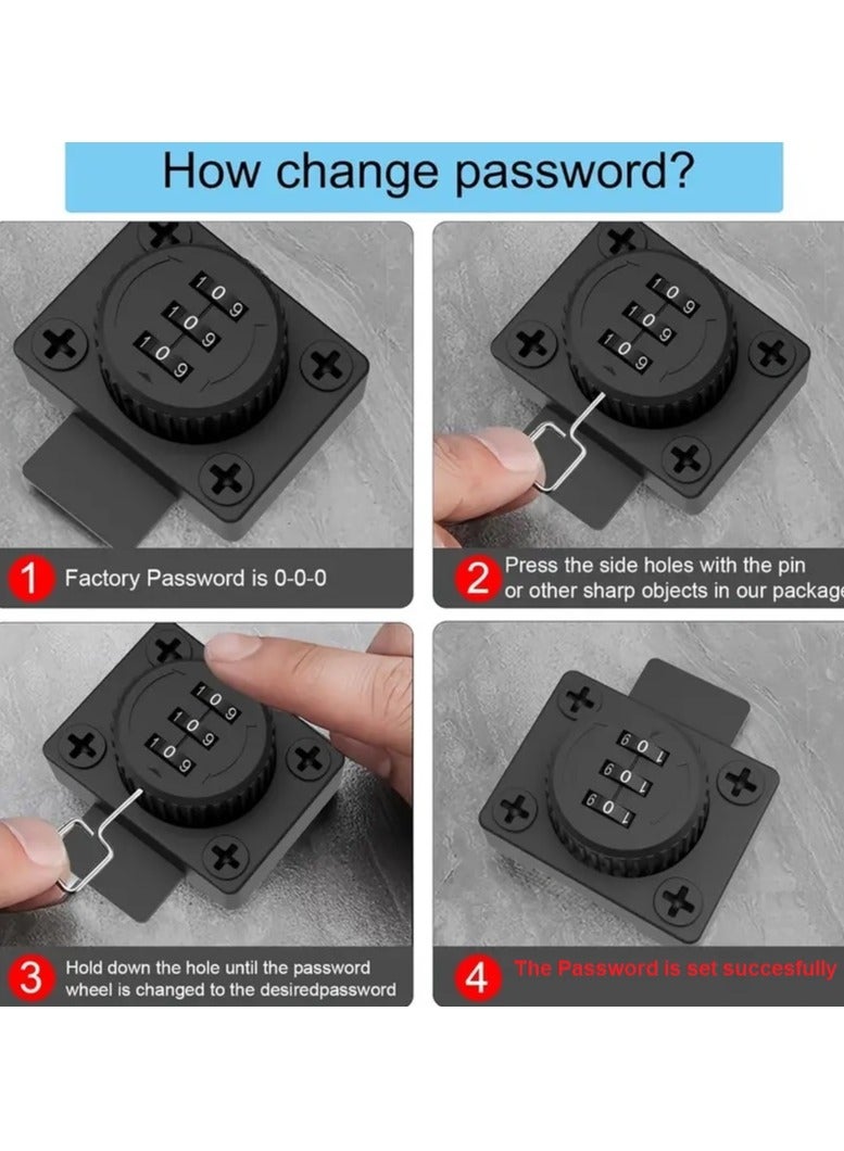 لوك قفل معدني صغير من الصلب المطلي من قطعتين،قفل بأرقام سرية للأدراج والخزائن والأبواب يثبت  ببراغي معدنية قفل أمان لغلق الأدراج والابواب 6 *5 سم أسود - Image 3