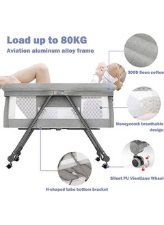 Riolio Baby Bassinet, 4 in 1 Infant Bedside Crib with Storage Basket & Wheel & Changing Table, Gray  - Image 2