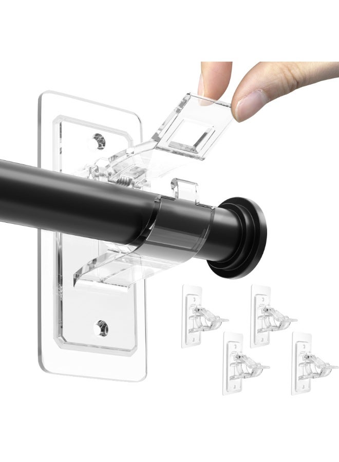 Chabeia 4 PCS No Drill Curtain Brackets, Self-Adhesive Rods, Adjustable Curtain Hooks, Renter Friendly Curtain Rod Hangers for Bedroom, Bathroom, Living Room, Apartment（Transparent） - Image 1