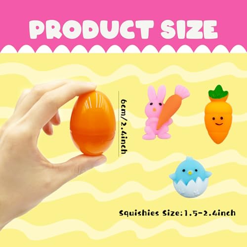 CHHOEAV 24 Pack Easter Mochi Squishy Toys Filled Easter Eggs Plastic Easter Eggs Filled with Easter Squishies Toys for Easter Eggs Hunt Gifts for Kids Boys Girls Party Favors Easter Basket Stuffers - Image 5