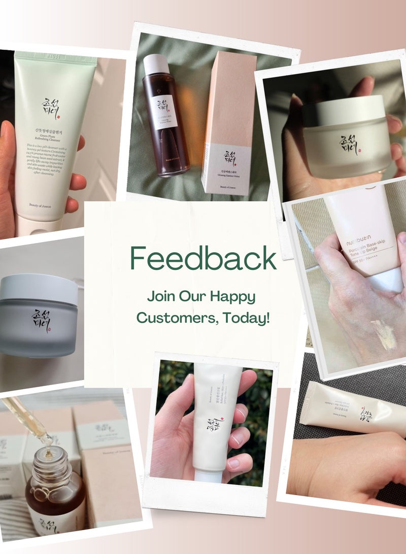 Beauty of Joseon Serenity Collection For Radiant Skin  & face scrubber - Green Plum Cleansing - Foam Ginseng Essence Water - Revive Serum Ginseng - Dynasty Cream - & Sunscreen Rice Probiotics SPF50+ PA++++ 360ml - Image 3