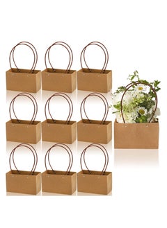 Y&D Kraft Paper Flower Gift Bags, 10 Pcs Brown Bouquet Bags Box with Handle, Small Carrier Tote Waterproof Lining, for Floral Arrangements, Birthday, Wedding Party Favor  - Image 1