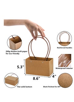 Y&D Kraft Paper Flower Gift Bags, 10 Pcs Brown Bouquet Bags Box with Handle, Small Carrier Tote Waterproof Lining, for Floral Arrangements, Birthday, Wedding Party Favor  - Image 2