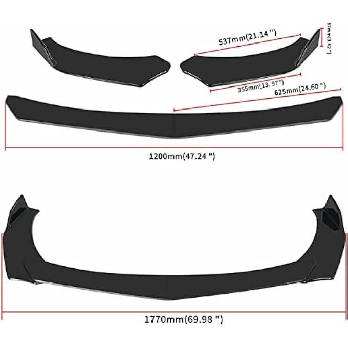 Aokzeeo Universal Front Bumper Lip Chin Spoiler PP Front Bumper Lip Sopiler Wing Body with Adjustable 8"-11" Support Splitter Rod - Image 5
