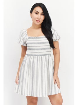 Women Stripe Mini Dress, White Combo
