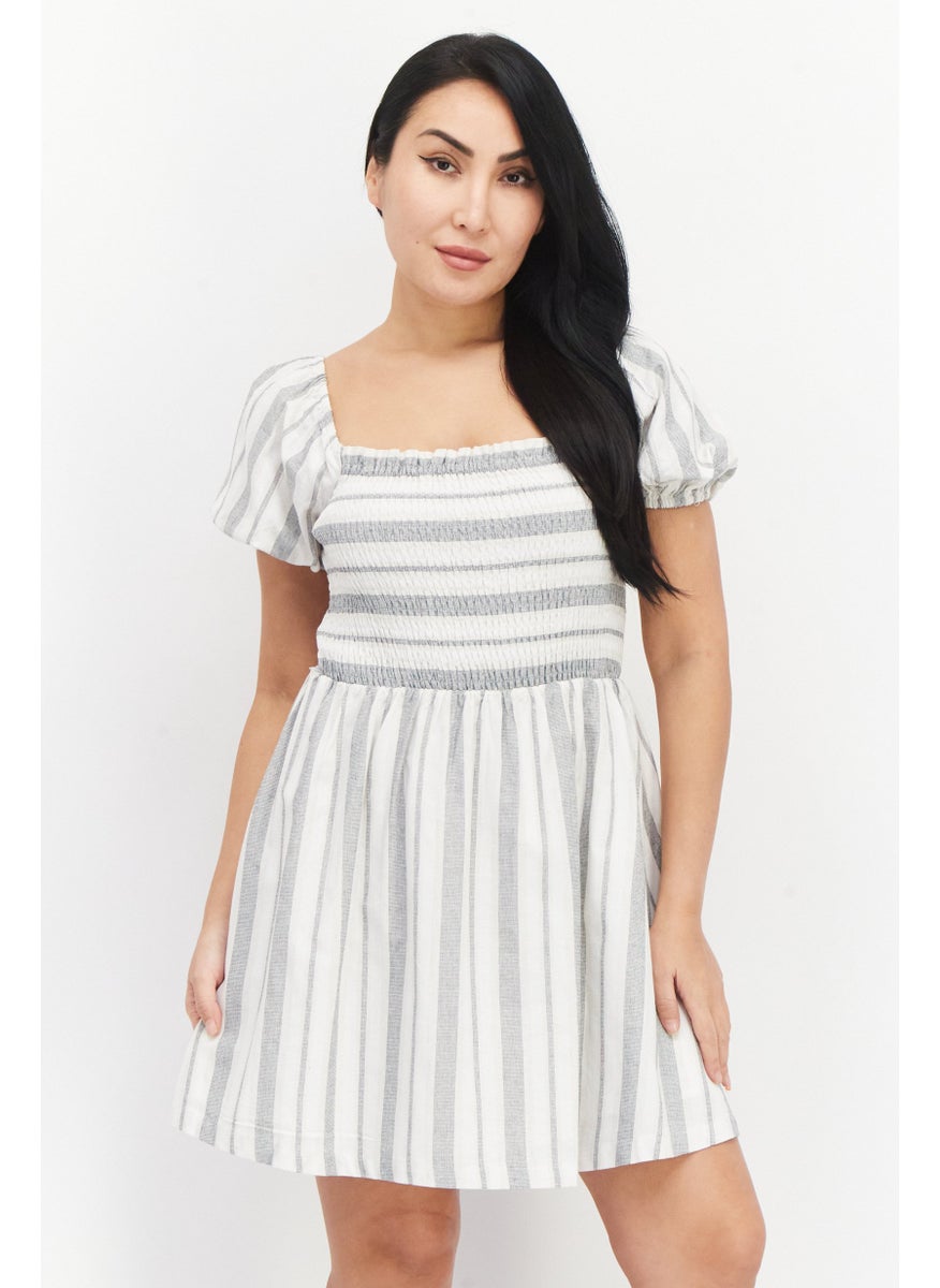 Lost + Wander - Women Stripe Mini Dress, White Combo - Image 1