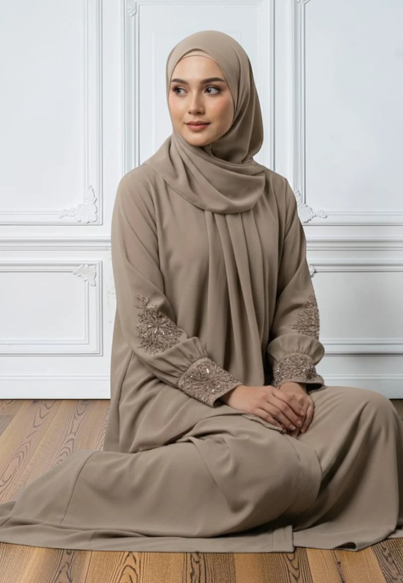 نخبة legant Hand-Embellished Cuffed Abaya | Nida Fabric-872