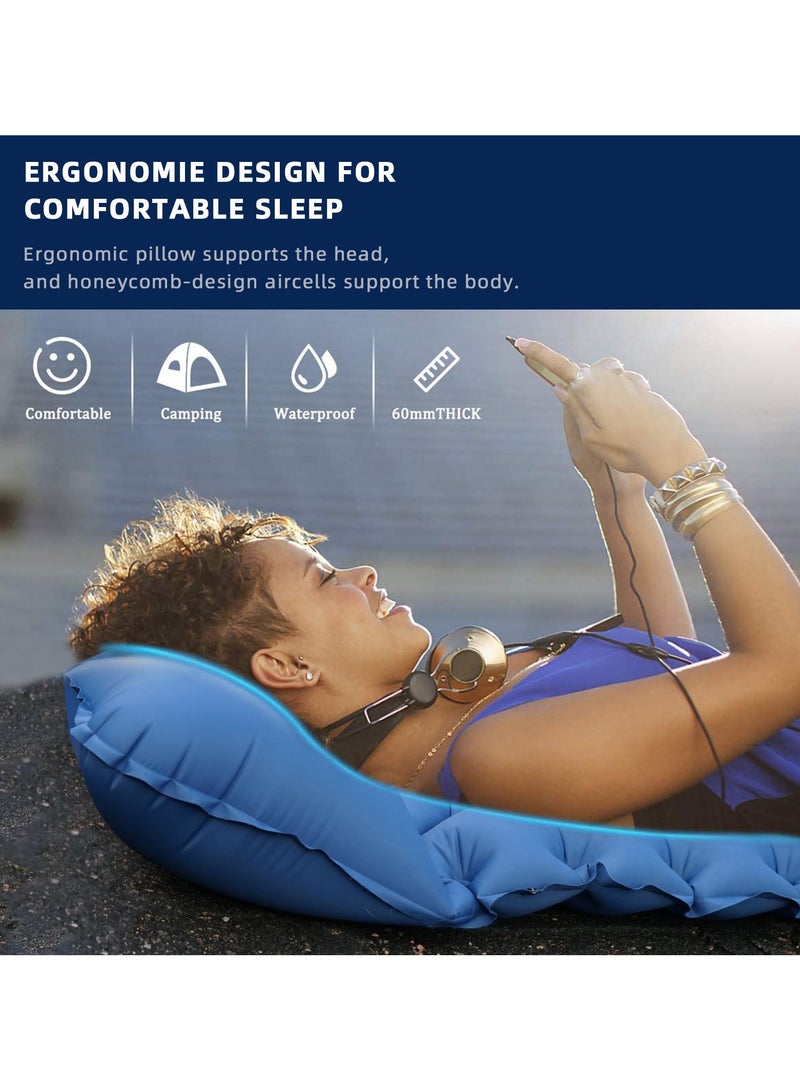 HUMJO Ultralight Portable Camping Inflatable Mattress with Foot Pump, Trekking Mattress Foldable Jointive Compact Ultra-Light Air Mattress for Camping Hiking - Image 4