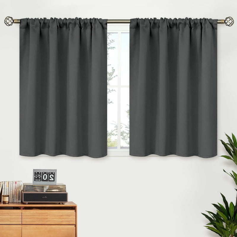 BGment Dark Grey Blackout Curtains 30 Inches Length for Basement Camper - Rod Pocket Room Darkening Short Window Drapes for Kitchen Bathroom Cafe  2 Panels  42 x 30 Inch - Image 1
