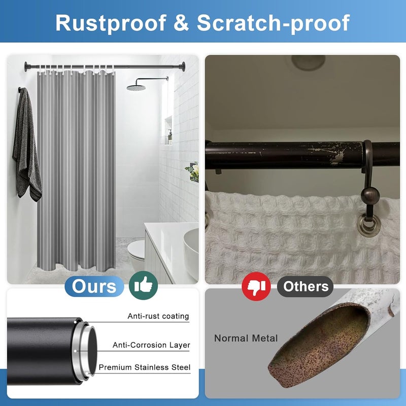 LAKEROD Heavy Duty Shower Rod - Industrial Shower Curtain Rod Wall Mounted for Bathroom,Closet Clothes Hanging,Outdoor Patio - 28 to 48"Adjustable Shower Pole - Black - Image 4