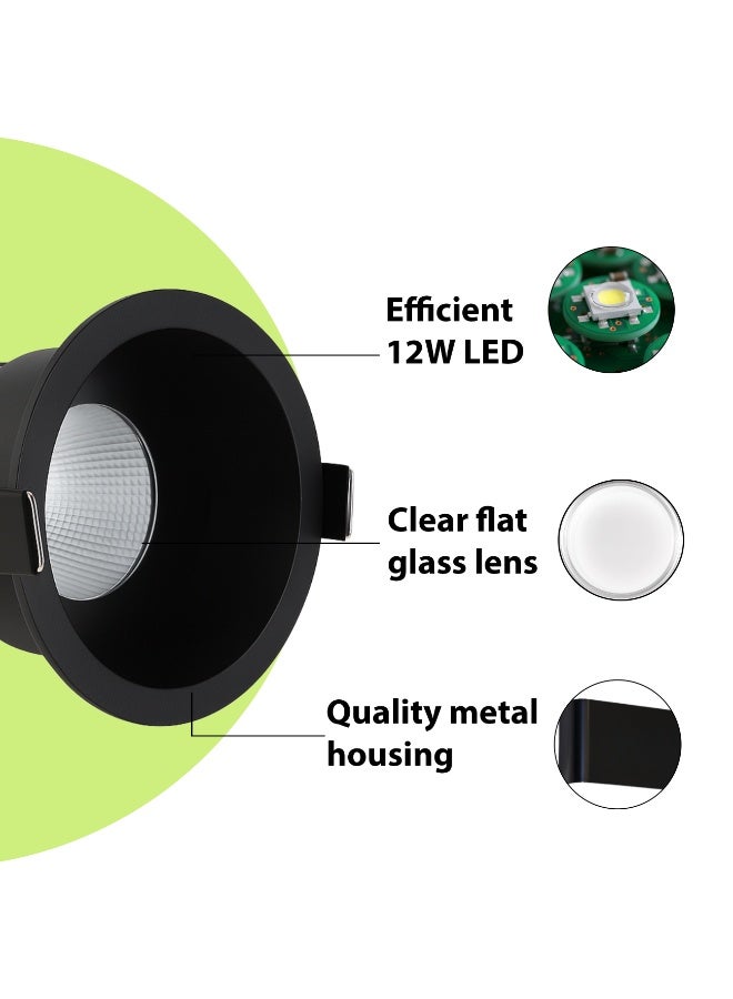 ALFRIDAY Recessed LED Downlight, 12W COB, Warm 3000K, Matte Black, Built-in Driver, Dimmable - Image 5