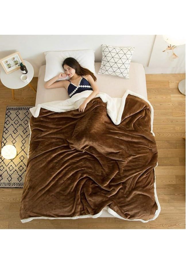 Generic Pure Color Lamb Cashmere Fleece Blanket, Universal In All Seasons, Double-sided Plush Blanket for Sofa and Camping, 100cm/120cm-0.6kg, ((Coffee color) - Image 1