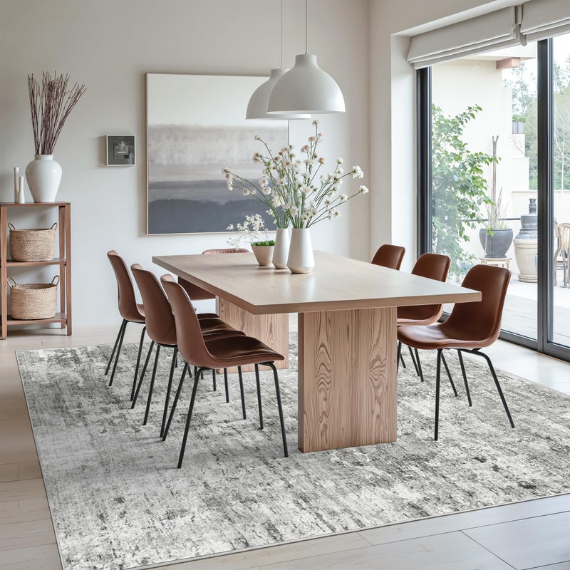 Soalmost Abstract Rug 8x10 Large Living Room Rugs Neutral Modern Washable Area Rugs for Bedroom Dining Room Non-Slip Stain Resistant Foldable Thin Rug Gray White - Image 4