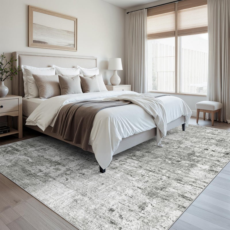 Soalmost Abstract Rug 8x10 Large Living Room Rugs Neutral Modern Washable Area Rugs for Bedroom Dining Room Non-Slip Stain Resistant Foldable Thin Rug Gray White - Image 3