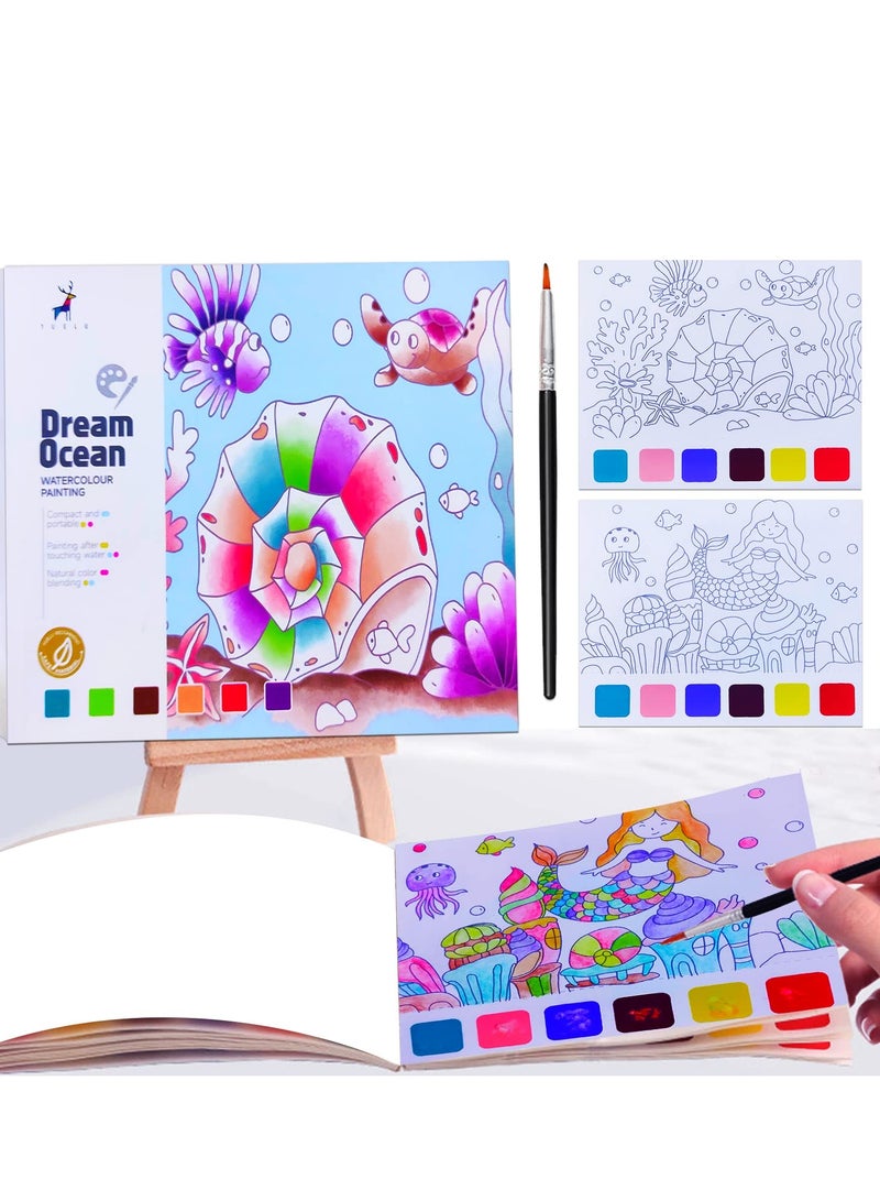 SYOSI Pocket Watercolor Painting Book for Toddlers Travel Pocket Watercolor Kit with Paints Arts and Crafts for Girls Boys Water Colors Paint Book Kids Watercolor Coloring Books for Kids Ages 4 to 8 - Image 1