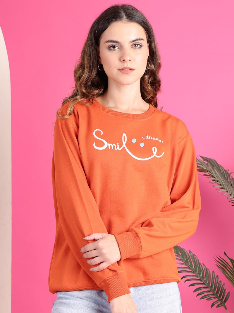 Mack Jonney Fleece Regular Fit Orange Printed Sweatshirt for Women-MACK639969, Round Neck, Small - Image 3