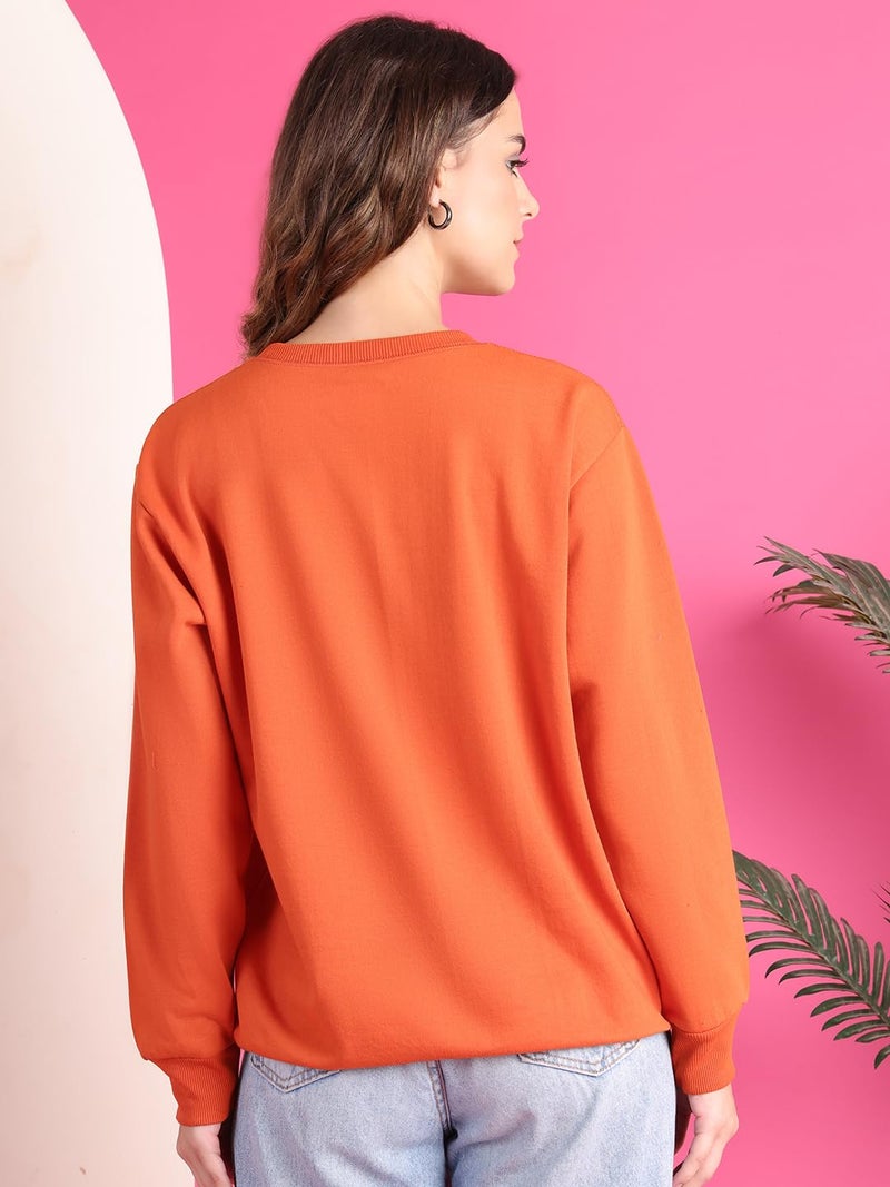 Mack Jonney Fleece Regular Fit Orange Printed Sweatshirt for Women-MACK639969, Round Neck, Small - Image 4