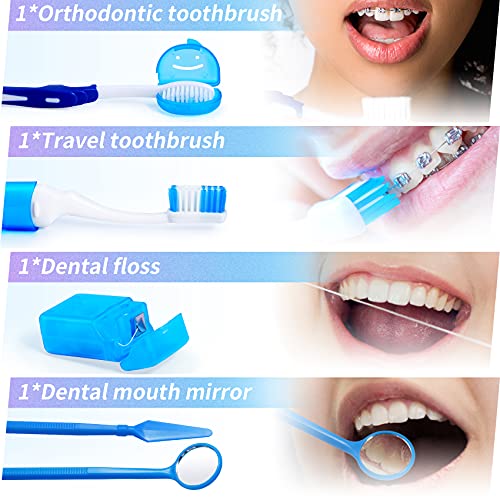Annhua Braces Kit Cleaning 8 Pack for Orthodontic, Portable Tooth Cleaning Tools Family Oral Care Hygiene Set, Interdental Brush, Ortho Wax, Floss, Oral Mirror Included - Blue - Image 4
