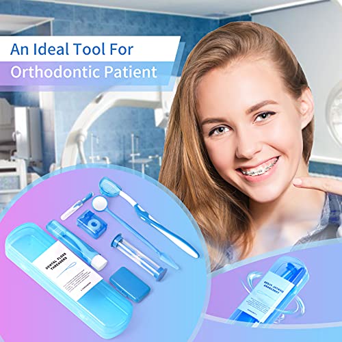 Annhua Braces Kit Cleaning 8 Pack for Orthodontic, Portable Tooth Cleaning Tools Family Oral Care Hygiene Set, Interdental Brush, Ortho Wax, Floss, Oral Mirror Included - Blue - Image 3