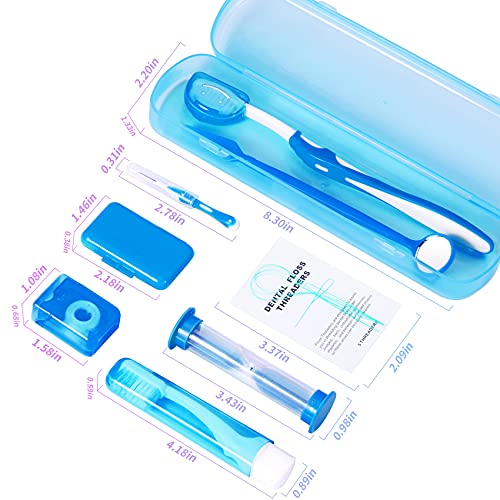 Annhua Braces Kit Cleaning 8 Pack for Orthodontic, Portable Tooth Cleaning Tools Family Oral Care Hygiene Set, Interdental Brush, Ortho Wax, Floss, Oral Mirror Included - Blue - Image 2