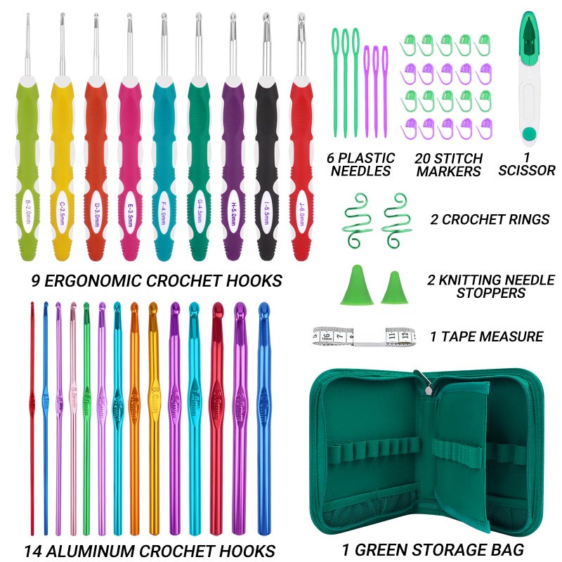 Hobekoee 23 Sizes Crochet Hooks Set with Case,2mm-10mm Ergonomic Crochet Needles for Arthritic Hands,Complete Crochet Kit for Beginners and Experiencer - Image 2