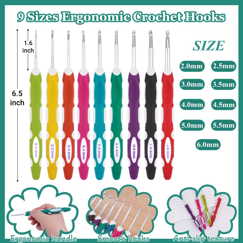 Hobekoee 23 Sizes Crochet Hooks Set with Case,2mm-10mm Ergonomic Crochet Needles for Arthritic Hands,Complete Crochet Kit for Beginners and Experiencer - Image 3