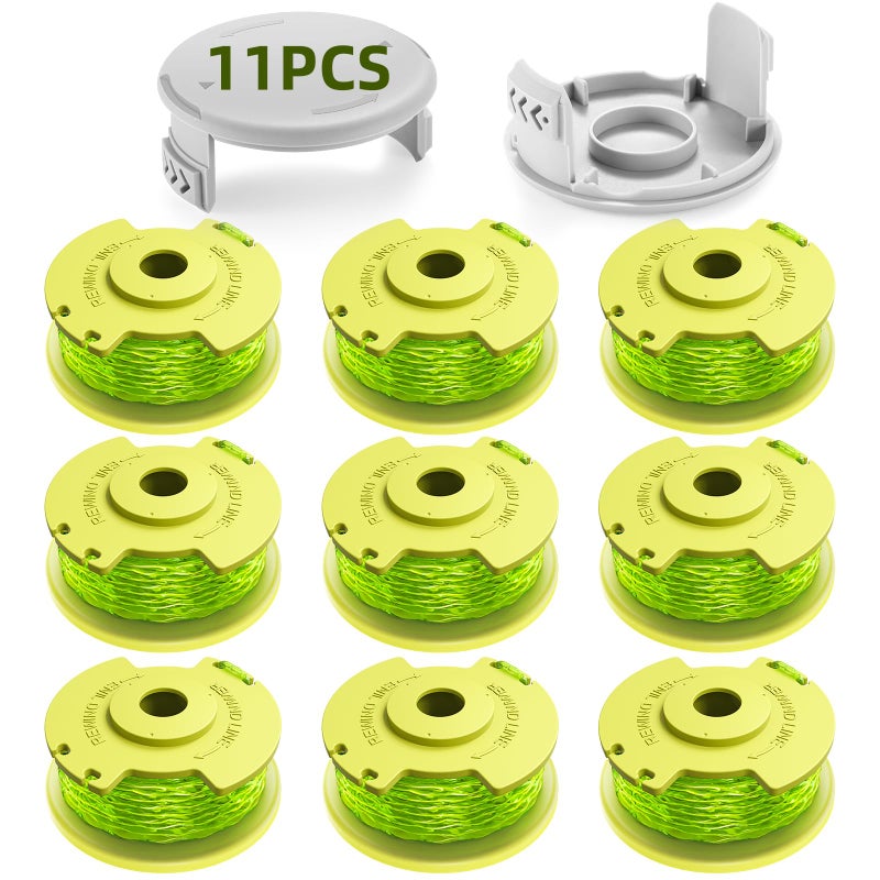 YWTESCH Trimmer String for Ryobi One Plus+ AC80RL3,11 FT/0.080-Inchï¼ŒSpool Replacement Compatible with Ryobi 18v, 24v, and 40v Cordless Trimmers (9 Pack Trimmer Line & 2 Pack Trimmer Cap) - Image 1