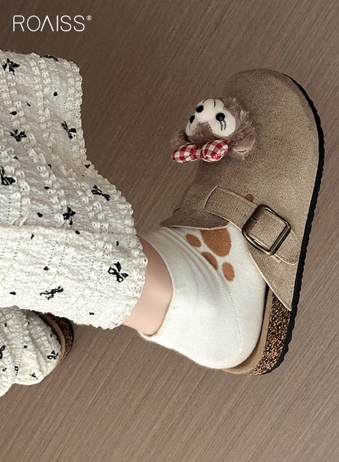 roaiss Women's Cartoon Half Toe Slippers Soft Sole Half Sandals for Ladies Comfortable Casual Slide Shoes for Summer Beach and Indoor Lounge Wear Slip-on Flat Sandals Brown - Image 3