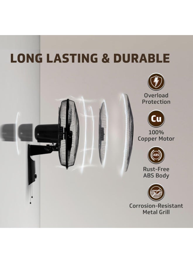 V-Guard Esfera SW N 400 mm Wall Fan | High-Speed 1350 RPM Motor | 3 Speed Settings | Aerodynamic 3 Blades | Adjustable Tilt & Oscillation | Copper Winding & ABS Body | Black - Image 2