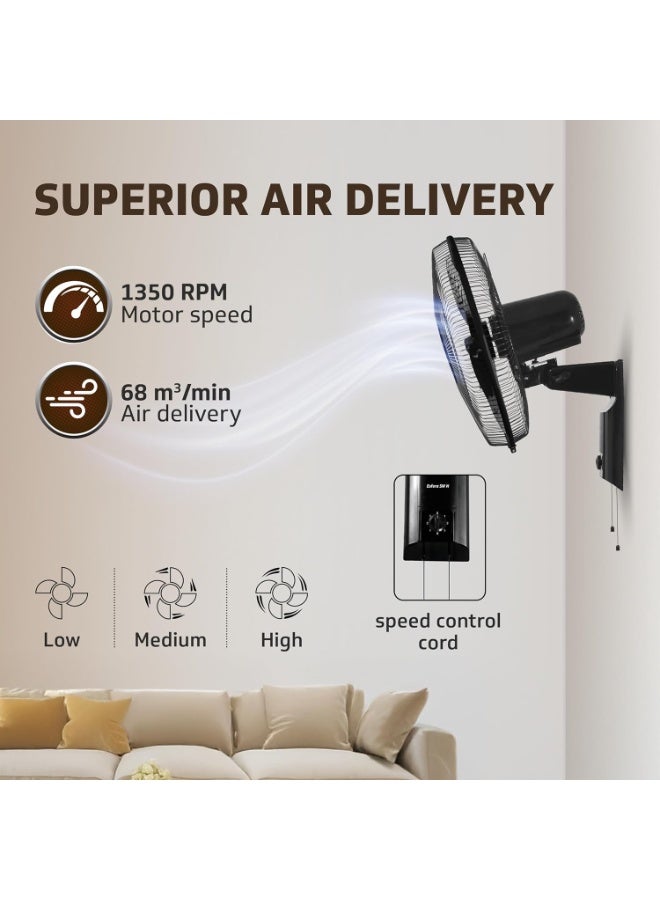 V-Guard Esfera SW N 400 mm Wall Fan | High-Speed 1350 RPM Motor | 3 Speed Settings | Aerodynamic 3 Blades | Adjustable Tilt & Oscillation | Copper Winding & ABS Body | Black - Image 3