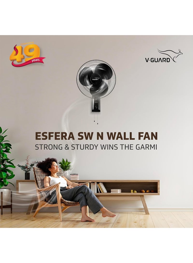 V-Guard Esfera SW N 400 mm Wall Fan | High-Speed 1350 RPM Motor | 3 Speed Settings | Aerodynamic 3 Blades | Adjustable Tilt & Oscillation | Copper Winding & ABS Body | Black - Image 5