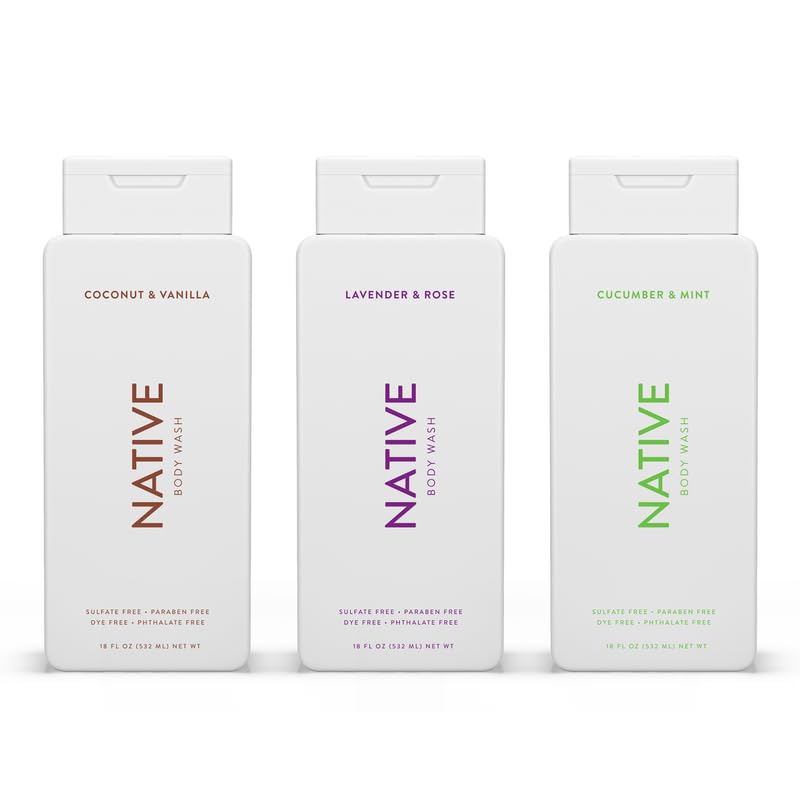 Native Body Wash Contains Naturally Derived Ingredients | for Women & Men, Sulfate, Paraben, & Dye Free Leaving Skin Soft & Hydrated |Coconut & Vanilla, Lavender Rose, & Cucumber Mint, 18 oz Pack of 3 - Image 1