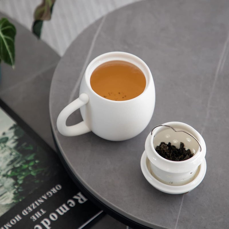 Heer Cat Tea Cup with Infuser and Lid, Cute Tea Mug with Strainer for Steeping Loose Leaf, Ceramic Teacup Birthday Christmas Cat Lover Gifts for Women, Men, Mom, Sisters, besties. (White) - Image 5
