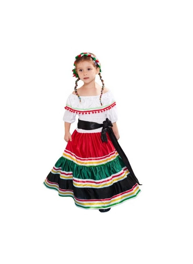 New Campus Activities Dead Day Playing Dress Mexican Ethnic Little Girl Dress Halloween Party DressLittle Girl's Mexican Ethnic Dress Little Girl's Mexican Ethnic Dress(M) - Image 2
