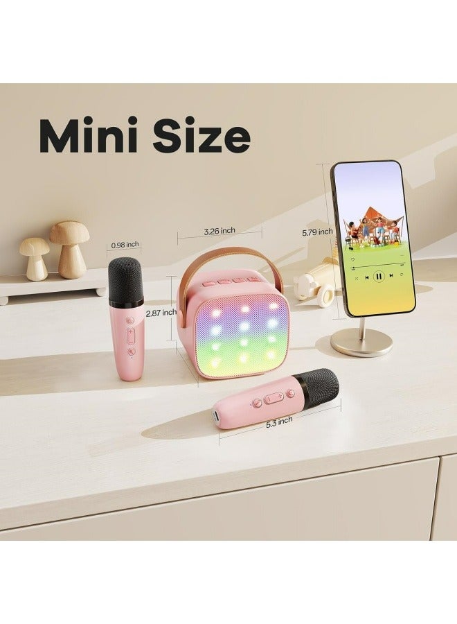 فليفيو جهاز كاريوكي صغير للأطفال، مكبر صوت بلوتوث محمول مع 2 ميكروفون لاسلكي للبالغين مع أضواء LED، هدايا كاريوكي للفتيات والأولاد لحفلات أعياد الميلاد المنزلية (وردي) - Image 3