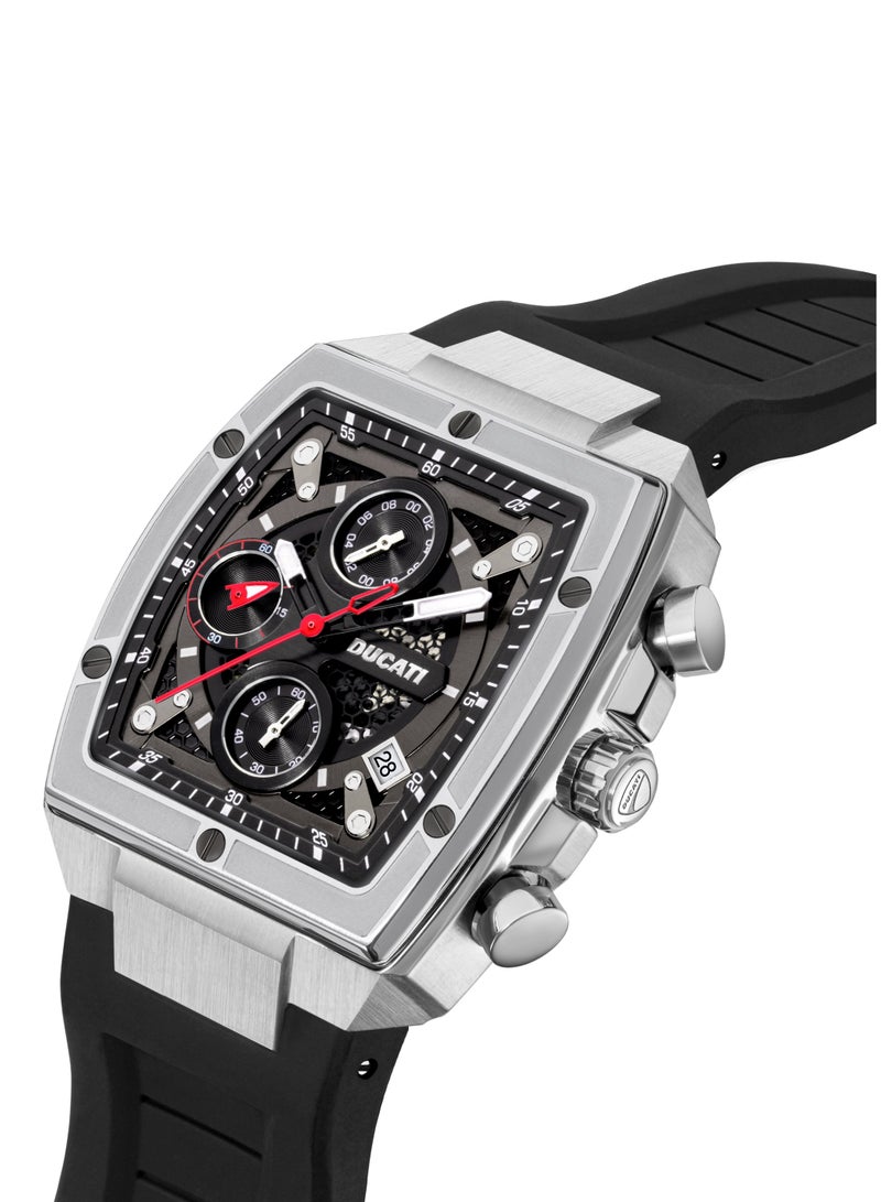 Ducati DT008 Chronograph Watch – Black Dial, Screw-Detail Case, Multi-Layered Design, 40mm Silicone Strap, Water Resistant 50M, Bold & Rugged Style - Image 2