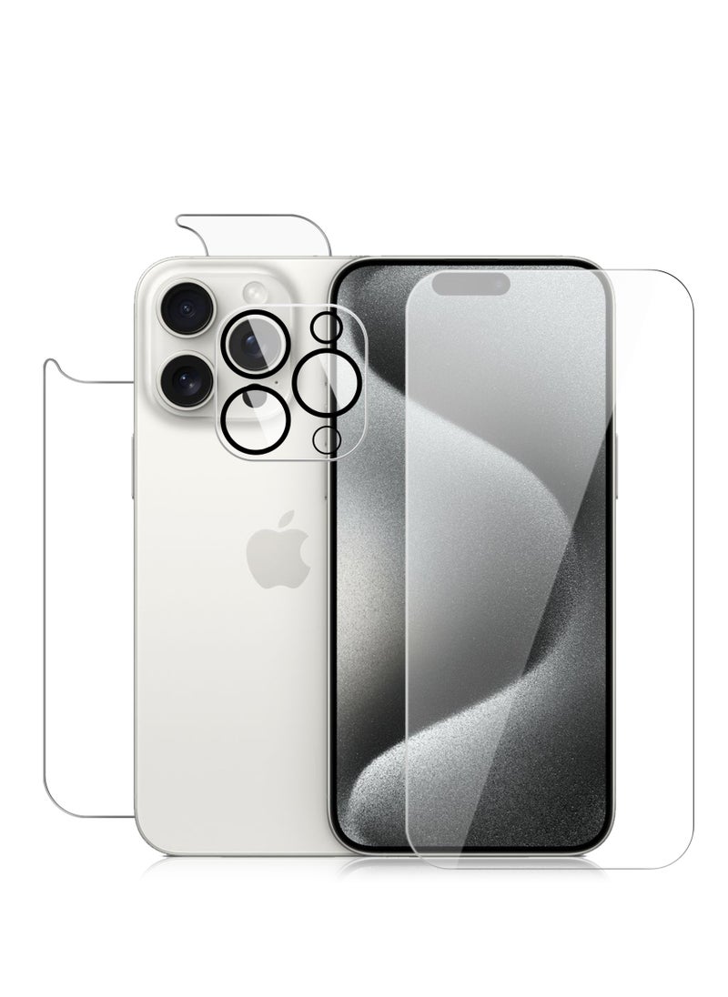 Generic 3 in 1 Screen Protector for iPhone 15 Pro Max, Front and Back Tempered Glass Screen Protector, Camera Lens Protector Ultra Thin Bubble Free(6.7 inch)  - Image 1