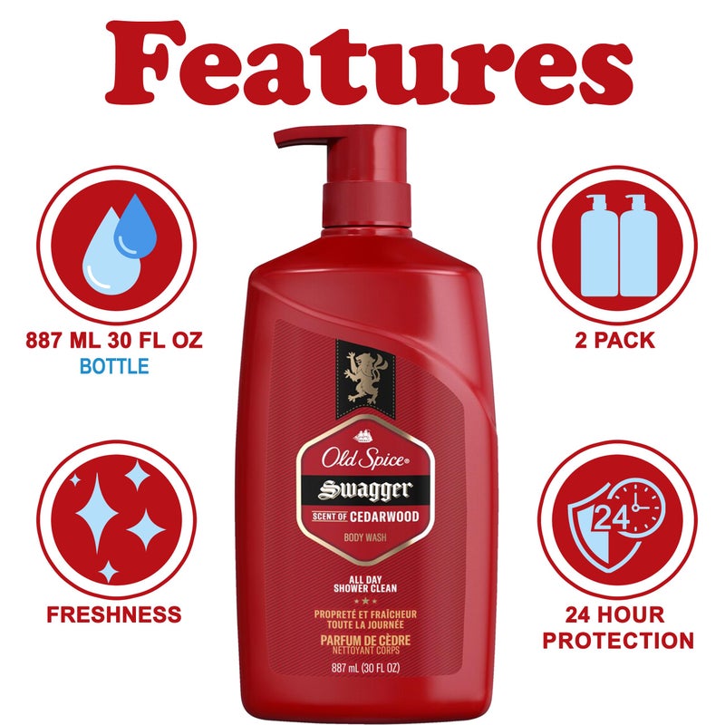 Old Spice Swagger Body Wash, 2 Pack, Extra Large Man Sized Shower Gel for Men, Red Collection Cedarwood Fresh Scent, 30 oz. Each - Image 2