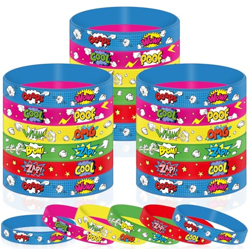 RoundFunny 30 Pcs Hero Party Favor Silicone Bracelets Piata Fillers for Kids Classroom Prizes Carnival Goodie Bag Stuffers Goodie Rewards Hero Theme Birthday Party Supplies Decorations Gifts - Image 1