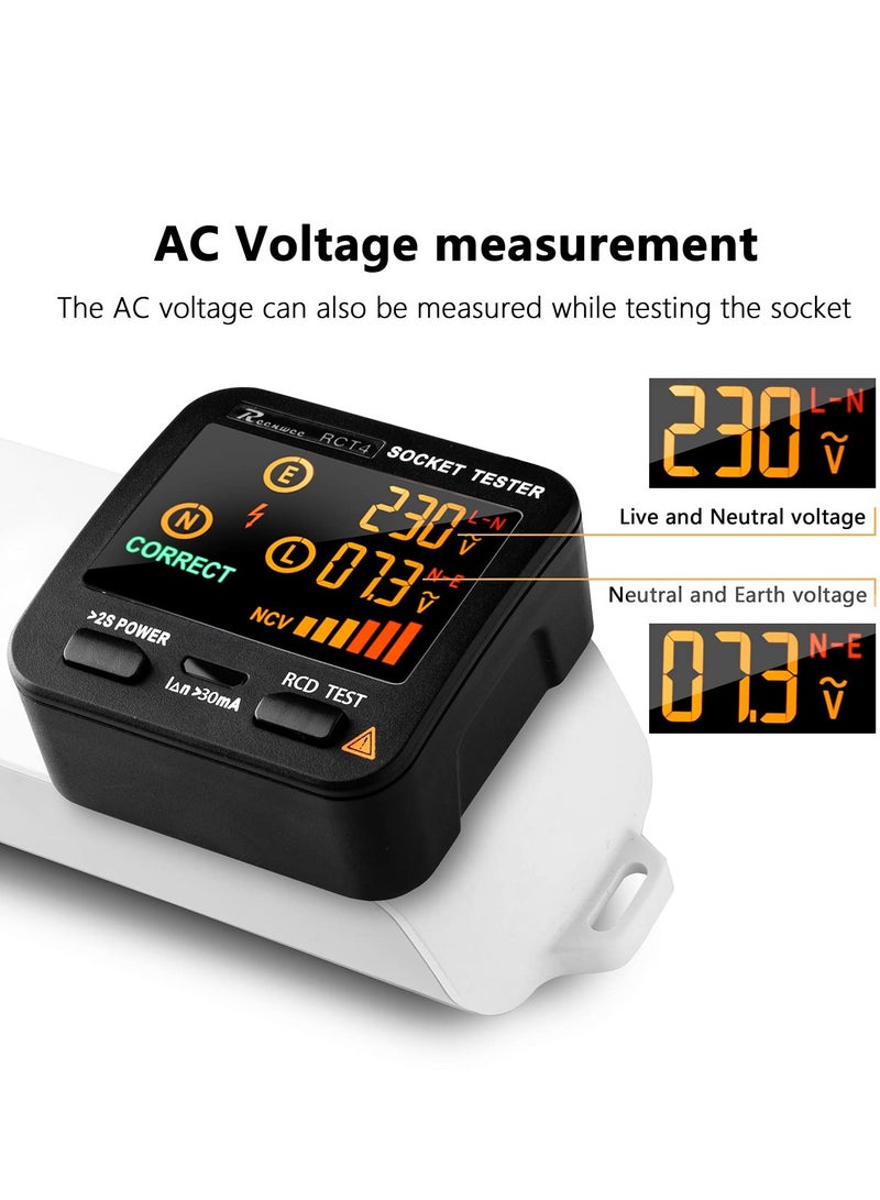 KASTWAVE اختبار مخرج، شاشة LCD مع عرض الجهد، مختبر مقبس RCD محلل دائرة، معيار 0.1-250 فولت مخرجات 8 مؤشرات بصرية، كاشف القطبية مختبر تسرب الكهرباء فاحص خط العطل - Image 3
