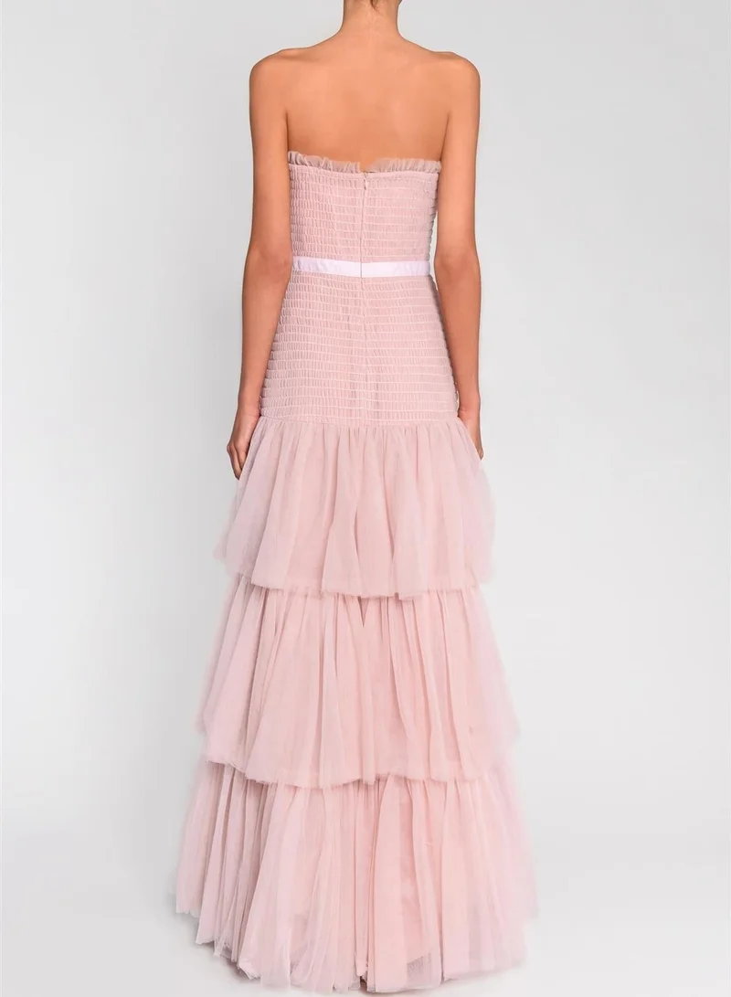 True Decadence Nude Pink Katherine Sleeveless Ruffle Maxi-Dress