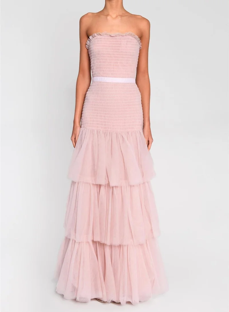 True Decadence Nude Pink Katherine Sleeveless Ruffle Maxi-Dress