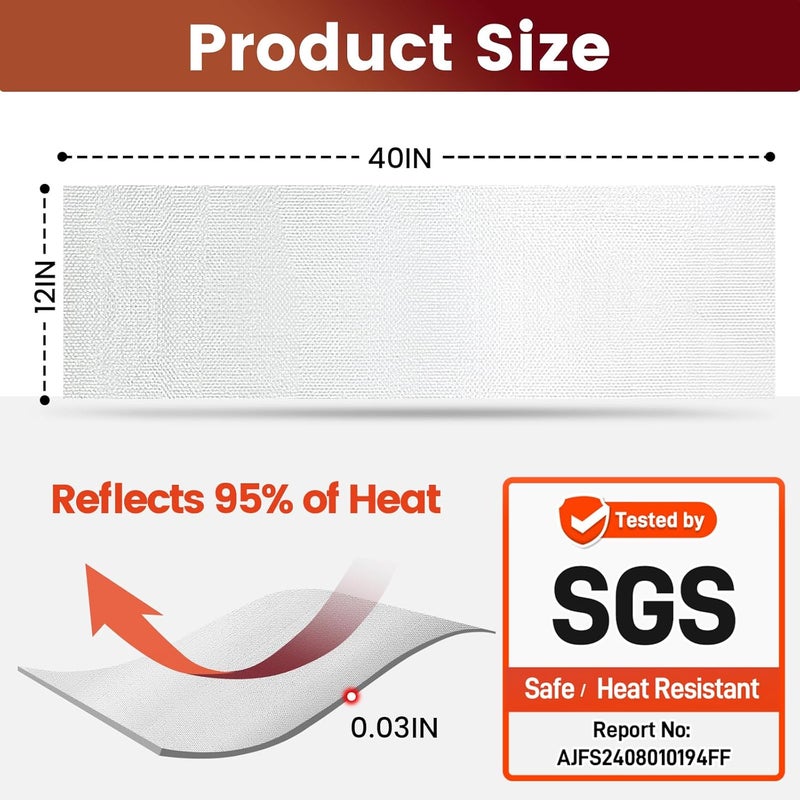 Amerbro Heat Shield Automotive Aluminum Reflects 95% of Radiant Heat , 12" x 40" Stove Heat Shield to Protect Refrigerator, Heat Shield Wrap for Exhaust, Motorcycle, Wood Stove, Cabinet, Fireplace (Silver) - Image 2
