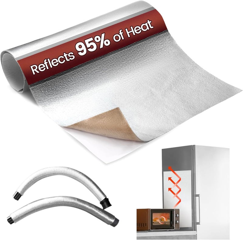Amerbro Heat Shield Automotive Aluminum Reflects 95% of Radiant Heat , 12" x 40" Stove Heat Shield to Protect Refrigerator, Heat Shield Wrap for Exhaust, Motorcycle, Wood Stove, Cabinet, Fireplace (Silver) - Image 1